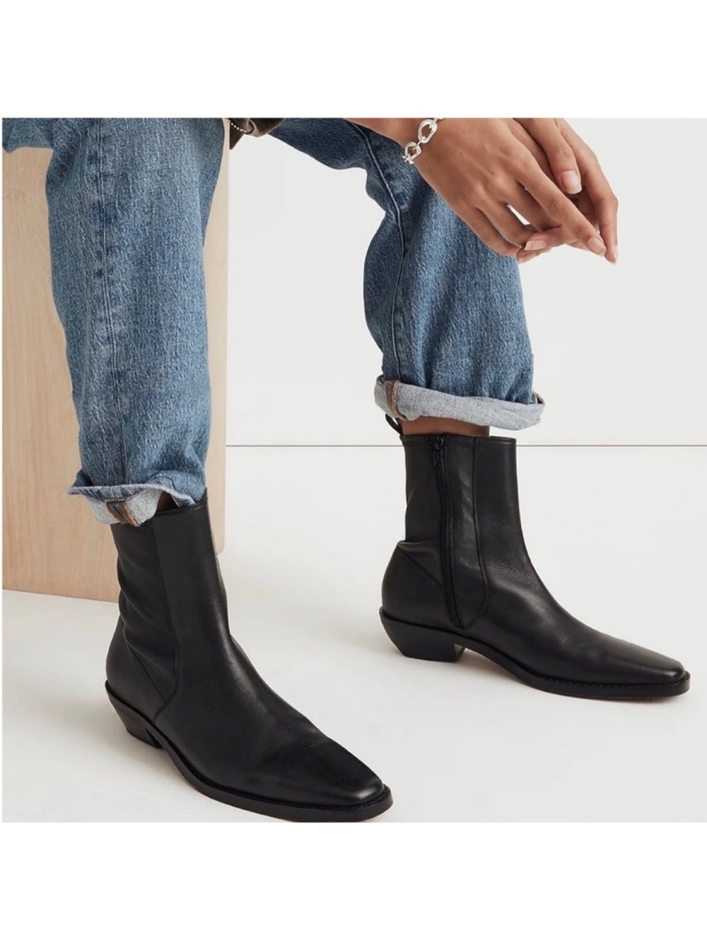 NWOB Madewell Idris Ankle Boot True Black Leather Side Zip NO279
